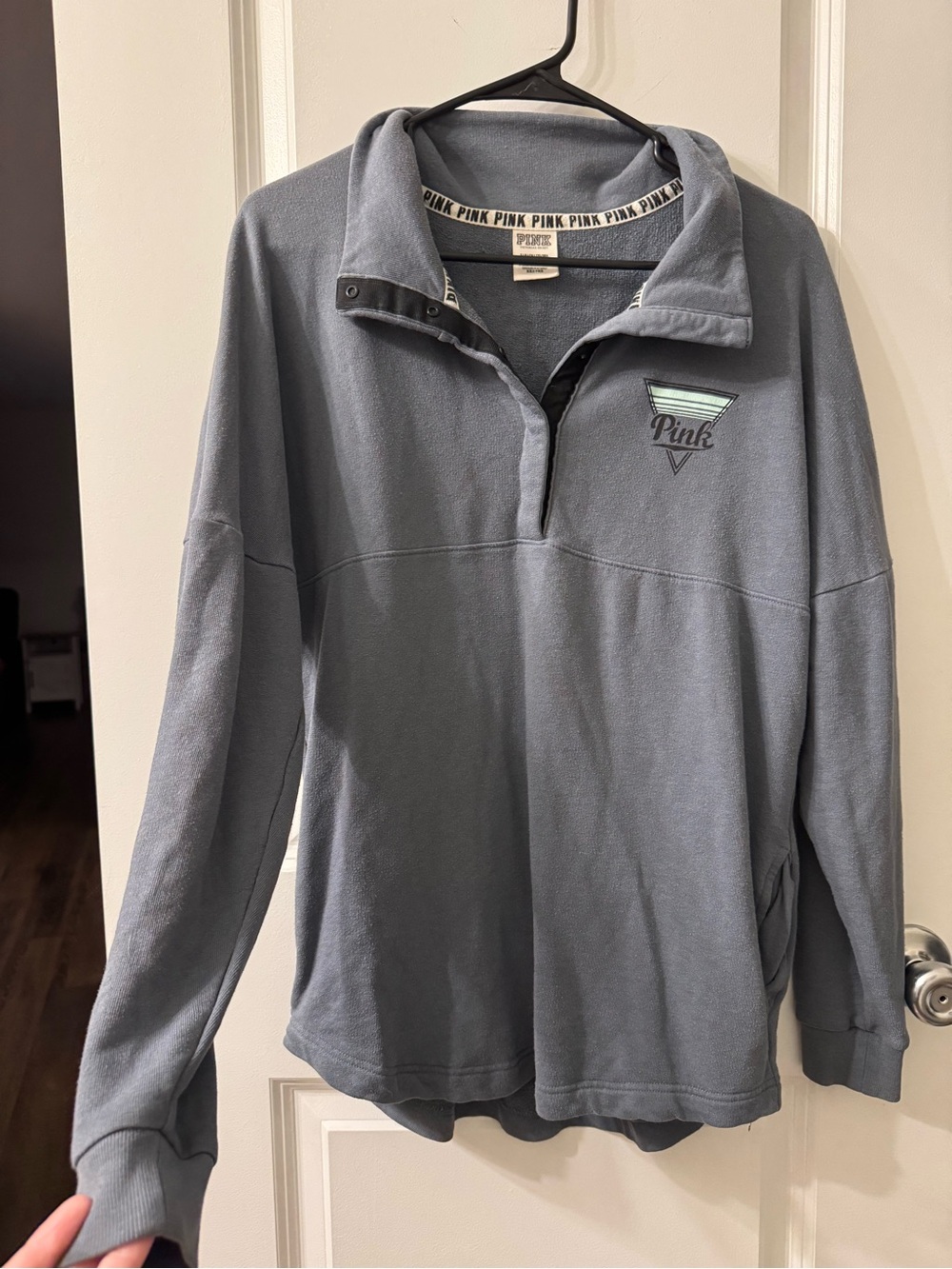 PINK Victoria's Secret Slate Blue Quarter‑Snap Fleece Pullover